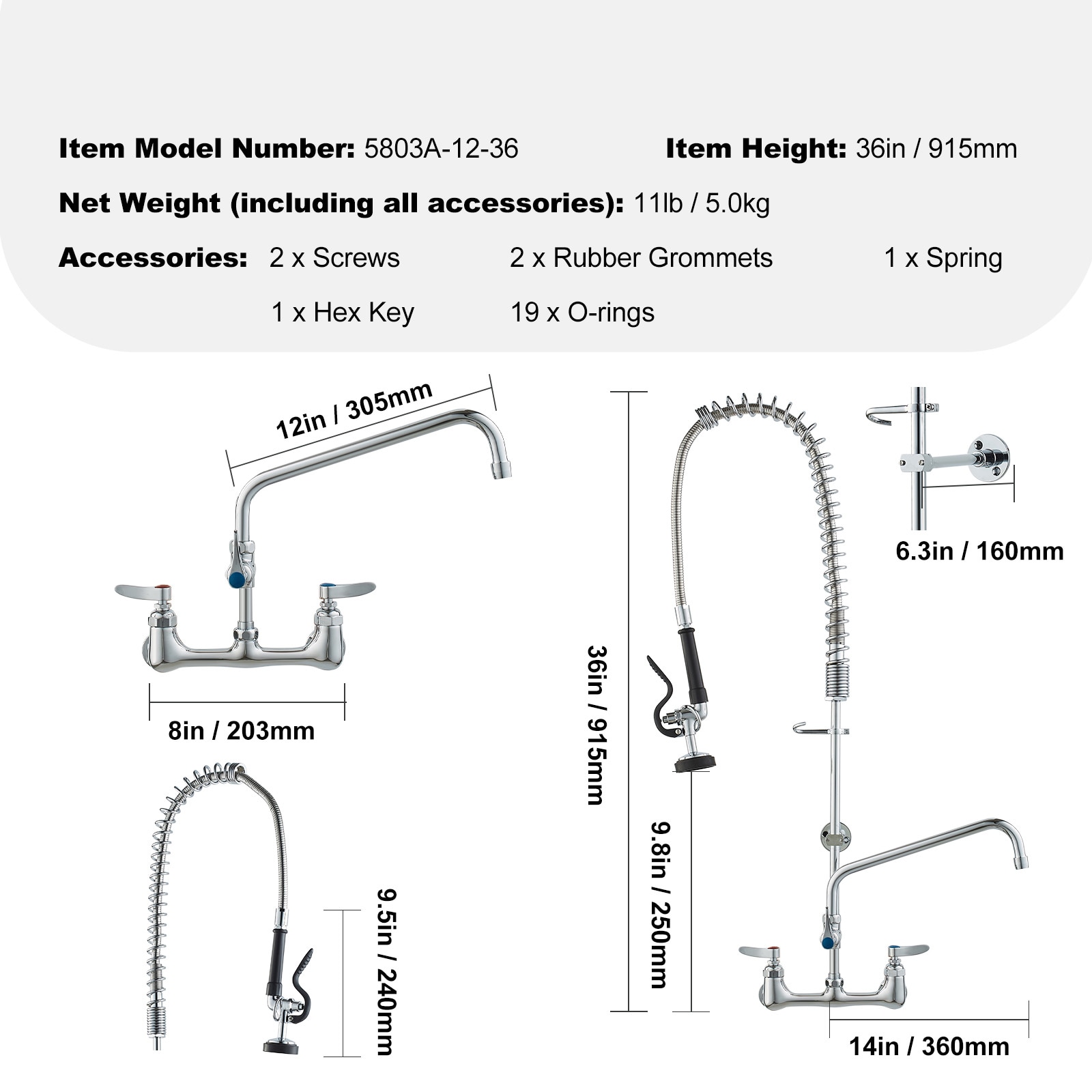 Commercial Kitchen Faucet With Pre-rinse Sprayer And Swing Spout_voghion.com